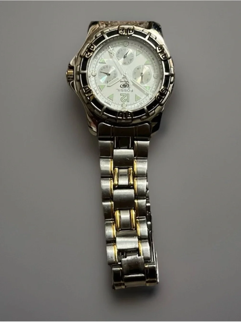 Fossil Two-Tone Silver and Gold Link Chronograph Watch